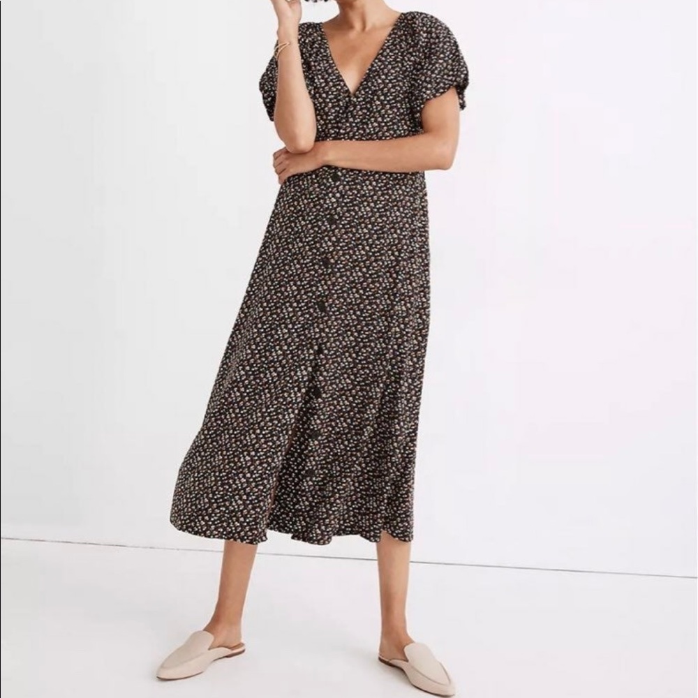 Madewell bubble sleeve button front midi dress